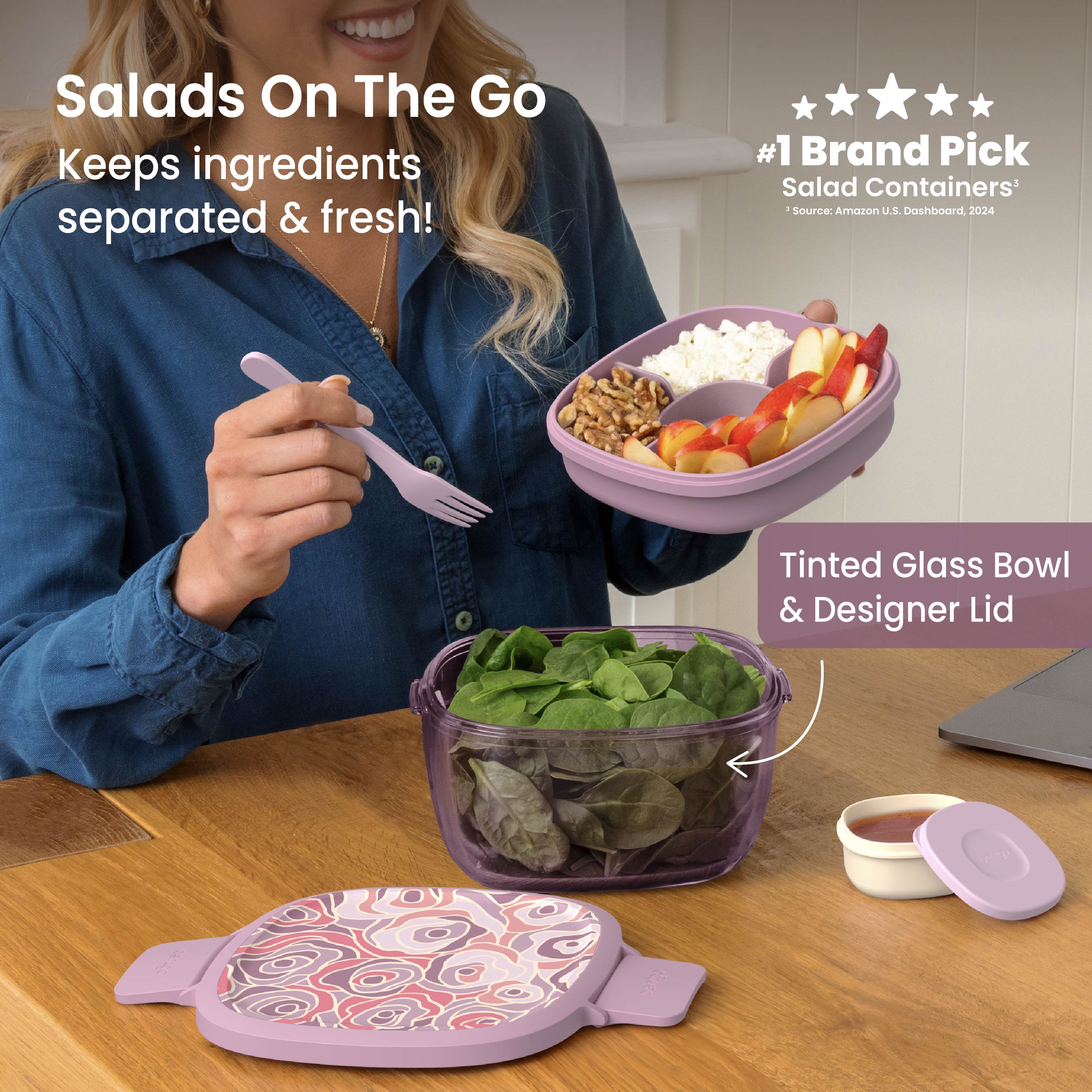 Bentgo Glass Prints All-in-One Salad Container